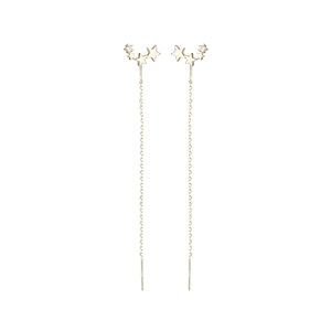 Elegant gold S925 sterling silver long tassel threader earrings with zircon stars