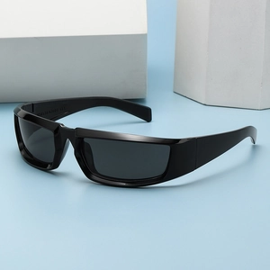 Y2K punk style black wrap-around sunglasses for sports and outdoor cycling activities