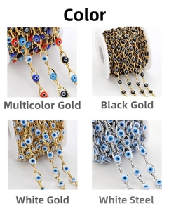 Detailed comparison of evil eye bead chains in gold and steel finishes for DIY jewelry