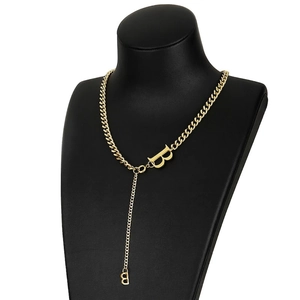 Stainless Steel Letter B Pendant Necklace Cuban Link Chain Fashion Jewelry For Women Elegant Y Shape Electroplated