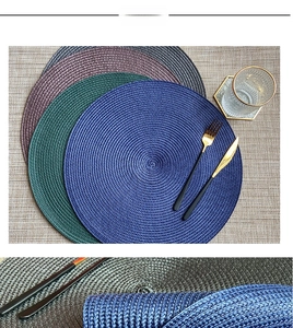 Close-up of spiral woven texture on durable heat-resistant round placemats in multiple colors