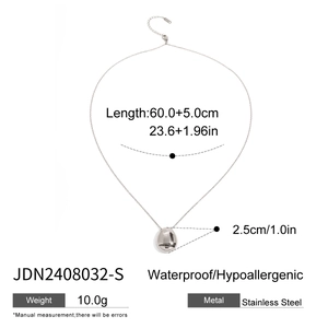 Polished stainless steel oval pendant necklace with dimensions and 60cm chain length