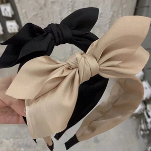 Elegant double-layered satin bow headbands in black and khaki for women's hair accessories