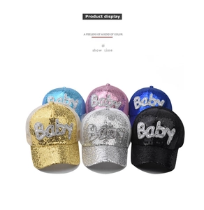Détails des casquettes à paillettes pour enfants avec lettrage Baby en perles multicolores