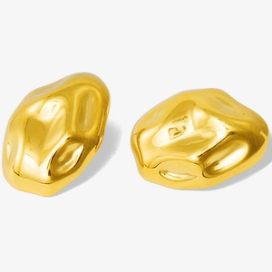 Detailed close-up of 18k gold-plated 304 stainless steel irregular lava-style earrings