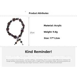 Detailed view of acrylic coffee bean beads bracelet with vintage ethnic style patterns