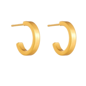 Minimalist matte gold titanium C-hoop earrings featuring a classic geometric design