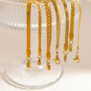 18K gold plated stainless steel snake and curb chain bracelets assortment for women