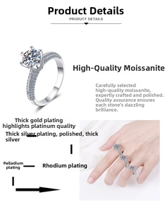 Detailed macro view showing the S925 sterling silver band with round moissanite setting