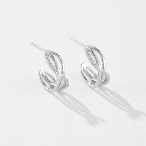Geometric cross S925 sterling silver earrings with micro-inlaid cubic zirconia stones