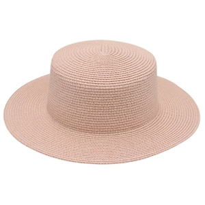 Eleganter rosa Strohhut mit flacher Krone für den perfekten Strand-Sonnenschutz