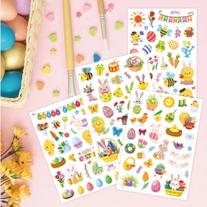 Easter bunny and egg stickers set with cute cartoon designs for DIY holiday decoration