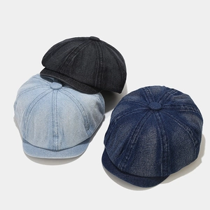 Retro Newsboy Cap Denim Washed Octagonal Hat British Style Casual Outdoor Sun Protection Cabbie Hat Men Women