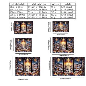 Size chart for Christmas tapestry showing dimensions and weights in cm and inches