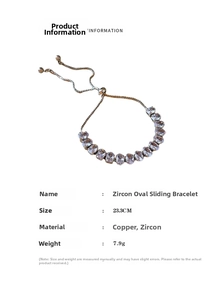 Detailed view of 23.3CM silver-tone zircon oval adjustable bracelet specs and weight