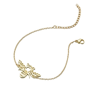 Gold hollow origami bee pendant bracelet with lobster clasp and adjustable chain extender