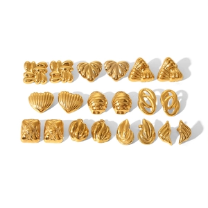 Detailed set of geometric gold plated stainless steel earrings with textured patterns