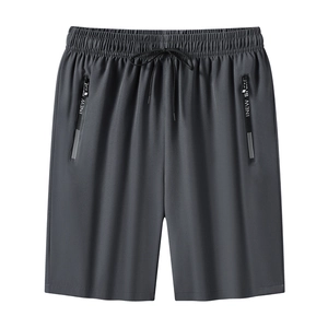 Men's dark gray breathable sports shorts with drawstring waist and zipper pockets
