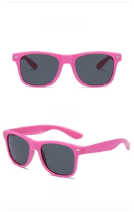 Front and 45-degree angle of purple full-rim sunglasses with dark grey resin lenses