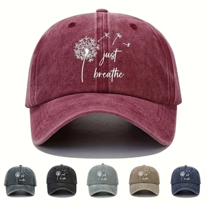Unisex Cotton Dandelion Just Breathe Print Baseball Cap Adjustable Washed Retro Sun Hat Outdoor Casual Sport Trucker Hat