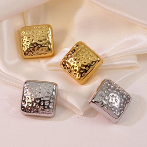 Minimalist Square Hammered Texture Stainless Steel Stud Earrings For Women Fashion Geometric Gold Silver Earrings Jewelry