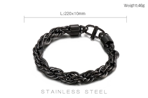 Détail d'un bracelet gourmette noir en acier inoxydable 220x10mm avec boucle double punk