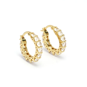 Boucles d'oreilles créoles en argent S925 doré avec pavé de zircons étincelants de luxe