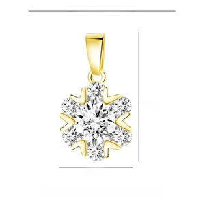 Detailed view of a gold snowflake pendant with zircon inlay showing dimensions 17x10mm