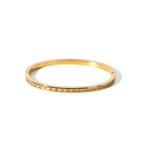 Elegant 18k gold plated stainless steel bangle with rectangular zircon channel setting