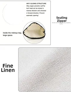 Detail of linen makeup bag showing smooth zipper closure and durable fabric texture