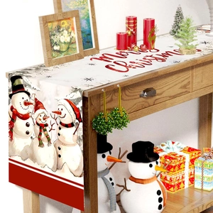 Christmas Snowman Table Runner Polyester Festive Holiday Party Dining Room Decoration Merry Christmas Pattern