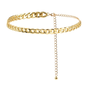 Chic gold-tone chunky Cuban chain waist belt with adjustable extender and metal ball charm