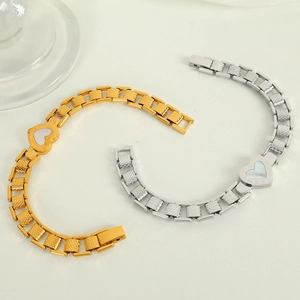 Roman numeral heart bracelets with mother of pearl inlay in gold and silver finish