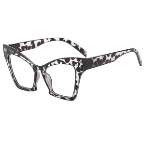 Fashion cat eye glasses frame with black and grey leopard pattern for women in a front view
