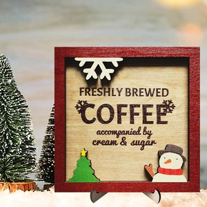 Christmas Wooden Plaque Coffee Desktop Decoration Sign With Snowman And Tree Laser Engraved Rustic Holiday Home Decor