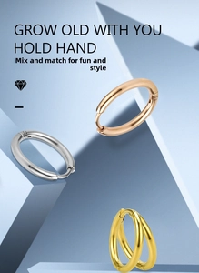 Polished stainless steel hoop earrings set in silver, gold, and rose gold finishes