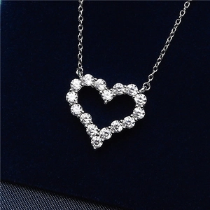 Sparkling silver heart pendant necklace with full cubic zirconia stones for women