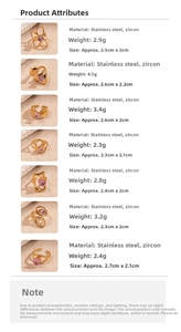Detailed views of gold stainless steel rings with pink zircon in various unique geometries