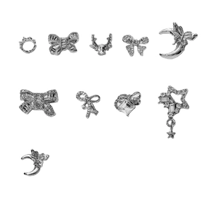 Lot de 10 breloques de nail art en alliage argenté avec nœuds, couronnes et strass brillants