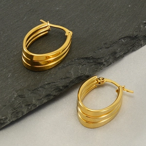 Elegante drelagige ovale Goldohrringe aus Edelstahl für Damen, modisches Design