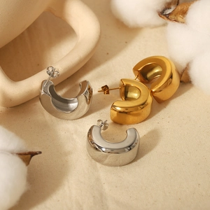 Chunky C Shaped Hoop Earrings High Polished 18K Gold Plated Stainless Steel Minimalist Trendy Jewelry For Women