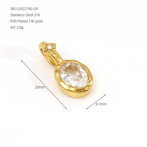 Elegant oval clear rhinestone pendant in 14K gold plated 316 stainless steel accessory
