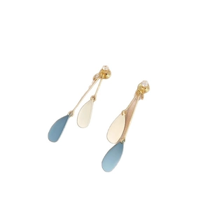 Elegant gold leaf drop earrings with sparkling crystals and enamel water-drop pendants