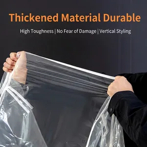 Thickened transparent garment rack cover with durable reinforced edges for coat storage