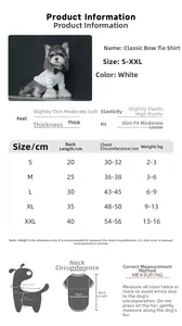 Detailed size chart for the white pet formal shirt featuring S to XXL measurements