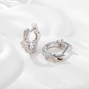 Boucles Oreilles Huggie Hoop Étoile Lune Cuivre Zircone Avec Tige En Argent Bijoux Mode Simples Pour Femmes