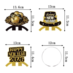 2026 New Year party headbands set with gold and black Happy New Year glitter designs