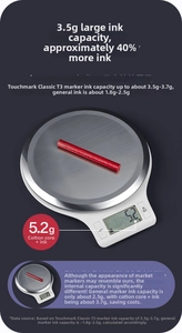 Macro detail of high-capacity marker ink core on a digital scale showing 5.2g weight