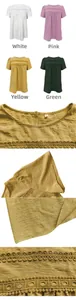 Detail of round neckline and embossed polka dot texture on short-sleeve blouses