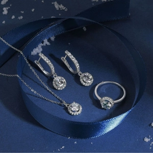 Parure bijoux en argent S925 avec collier boucles d'oreilles et bague en zircon glacé